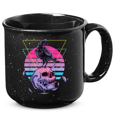 Vaporwave Skull And Crow Retro Aesthetic Pastel Goth Art 15oz Campfire Ceramic Mug