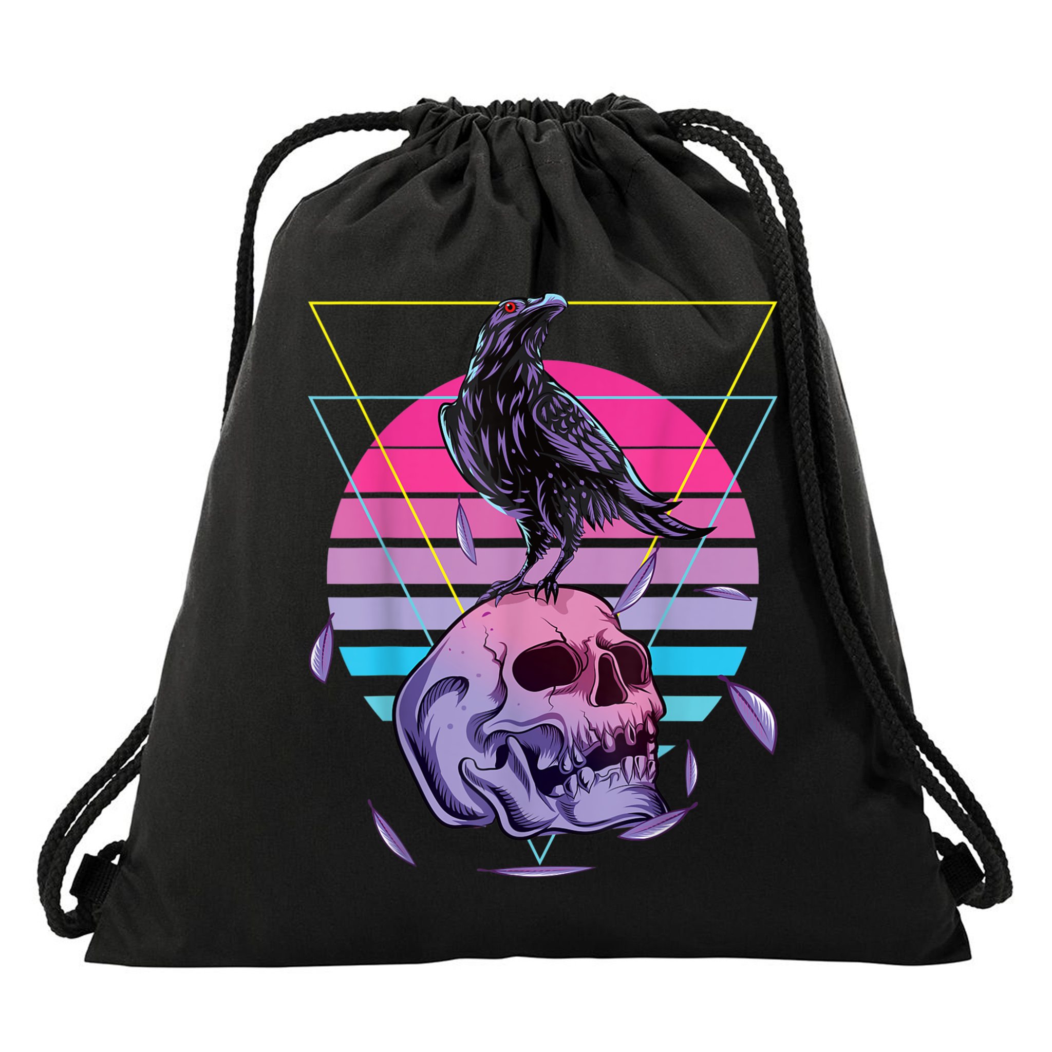Vaporwave Skull And Crow Retro Aesthetic Pastel Goth Art Drawstring Bag