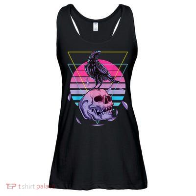 Vaporwave Skull And Crow Retro Aesthetic Pastel Goth Art Ladies Essential Flowy Tank
