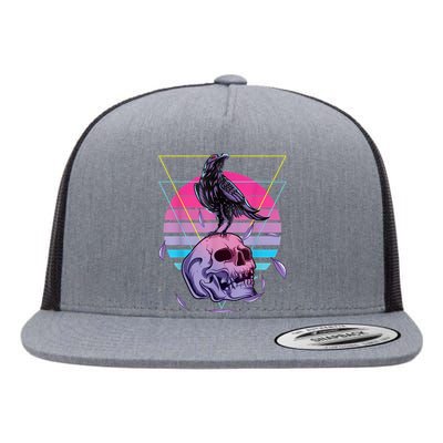 Vaporwave Skull And Crow Retro Aesthetic Pastel Goth Art Flat Bill Trucker Hat