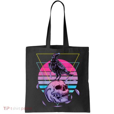 Vaporwave Skull And Crow Retro Aesthetic Pastel Goth Art Bag