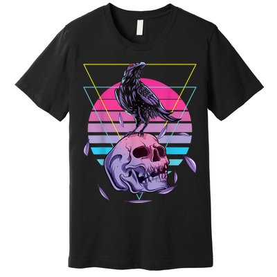 Vaporwave Skull And Crow Retro Aesthetic Pastel Goth Art Premium T-Shirt