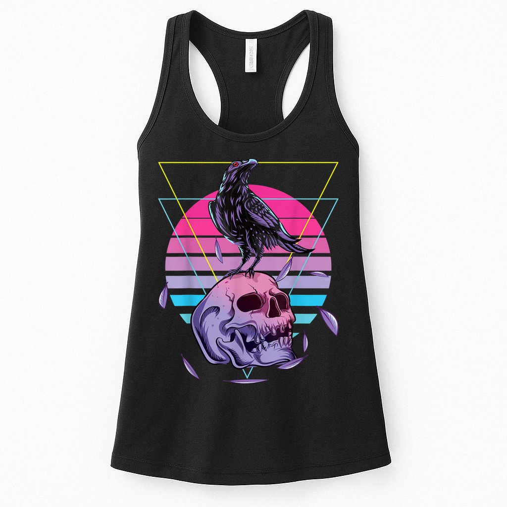 Vaporwave Skull And Crow Retro Aesthetic Pastel Goth Art Womens Tank Top