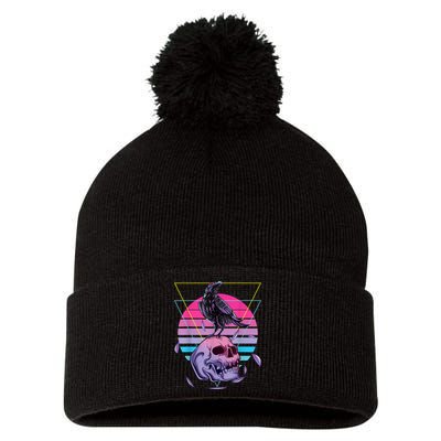 Vaporwave Skull And Crow Retro Aesthetic Pastel Goth Art Pom Pom 12in Knit Beanie