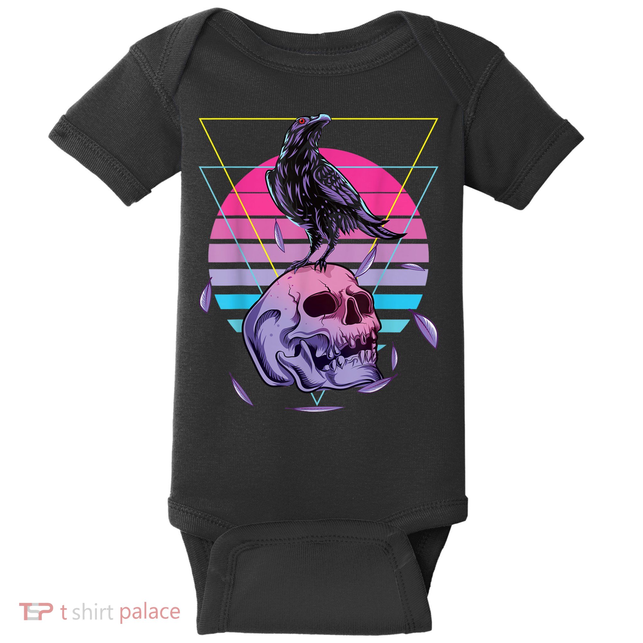 Vaporwave Skull And Crow Retro Aesthetic Pastel Goth Art Baby Bodysuit