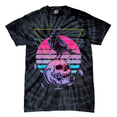 Vaporwave Skull And Crow Retro Aesthetic Pastel Goth Art Tie-Dye T-Shirt
