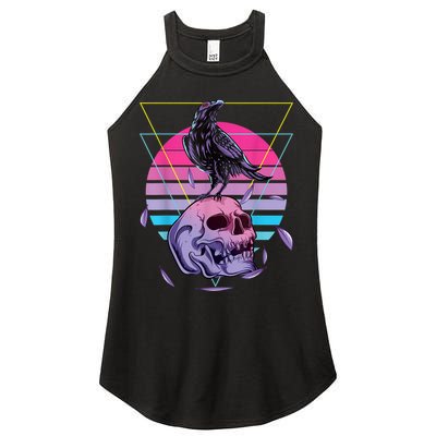 Vaporwave Skull And Crow Retro Aesthetic Pastel Goth Art Women's Perfect Tri Rocker Tank