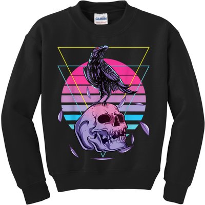 Vaporwave Skull And Crow Retro Aesthetic Pastel Goth Art Kids Sweatshirt