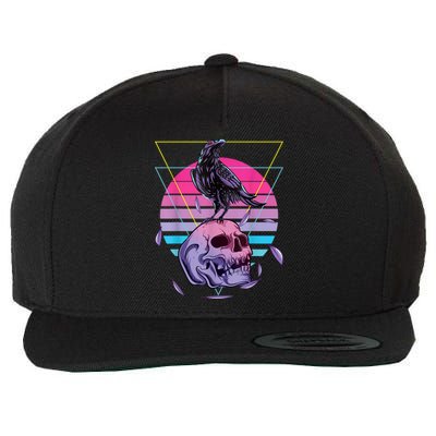 Vaporwave Skull And Crow Retro Aesthetic Pastel Goth Art Wool Snapback Cap