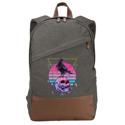Vaporwave Skull And Crow Retro Aesthetic Pastel Goth Art Cotton Canvas Backpack