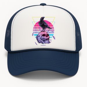 Vaporwave Skull And Crow Retro Aesthetic Pastel Goth Art Trucker Hat