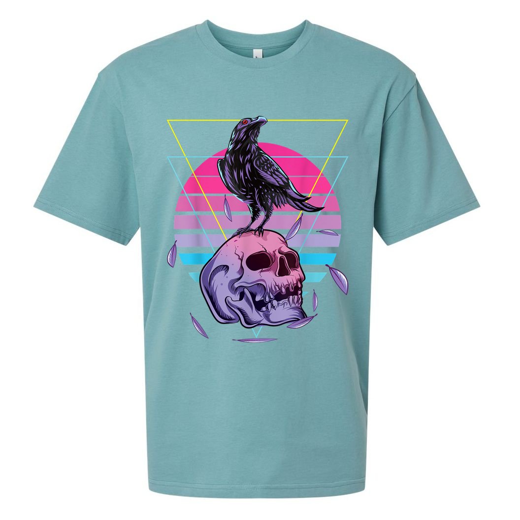 Vaporwave Skull And Crow Retro Aesthetic Pastel Goth Art Sueded Cloud Jersey T-Shirt