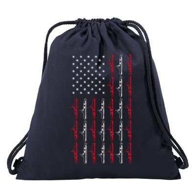 Vintage Submarine American Flag Funny 4th Of July Drawstring Bag