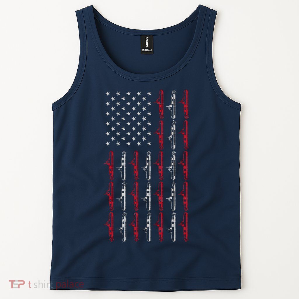 Vintage Submarine American Flag Funny 4th Of July Tank Top