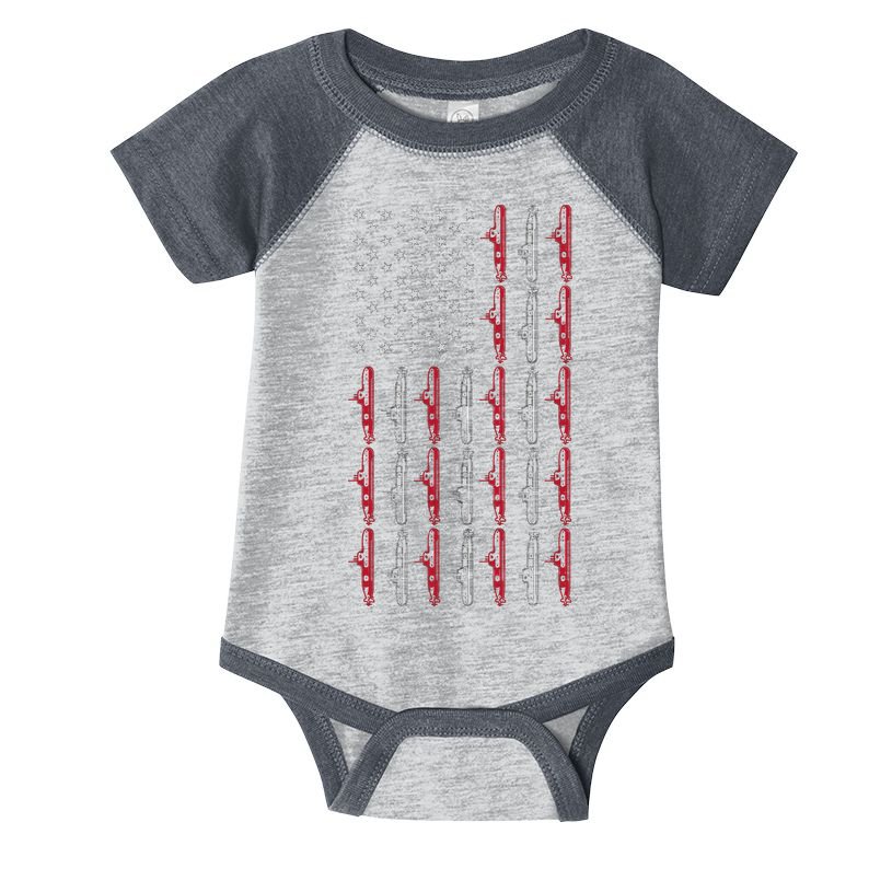 Vintage Submarine American Flag Funny 4th Of July Infant Baby Jersey Bodysuit