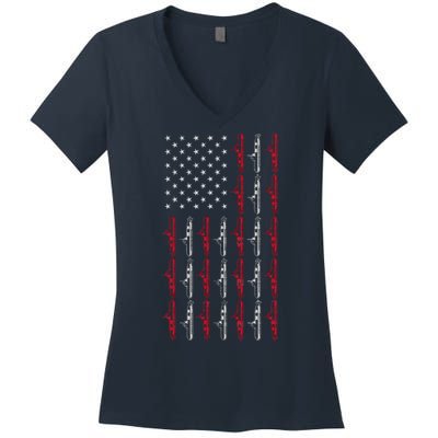 Vintage Submarine American Flag Funny 4th Of July Women's V-Neck T-Shirt
