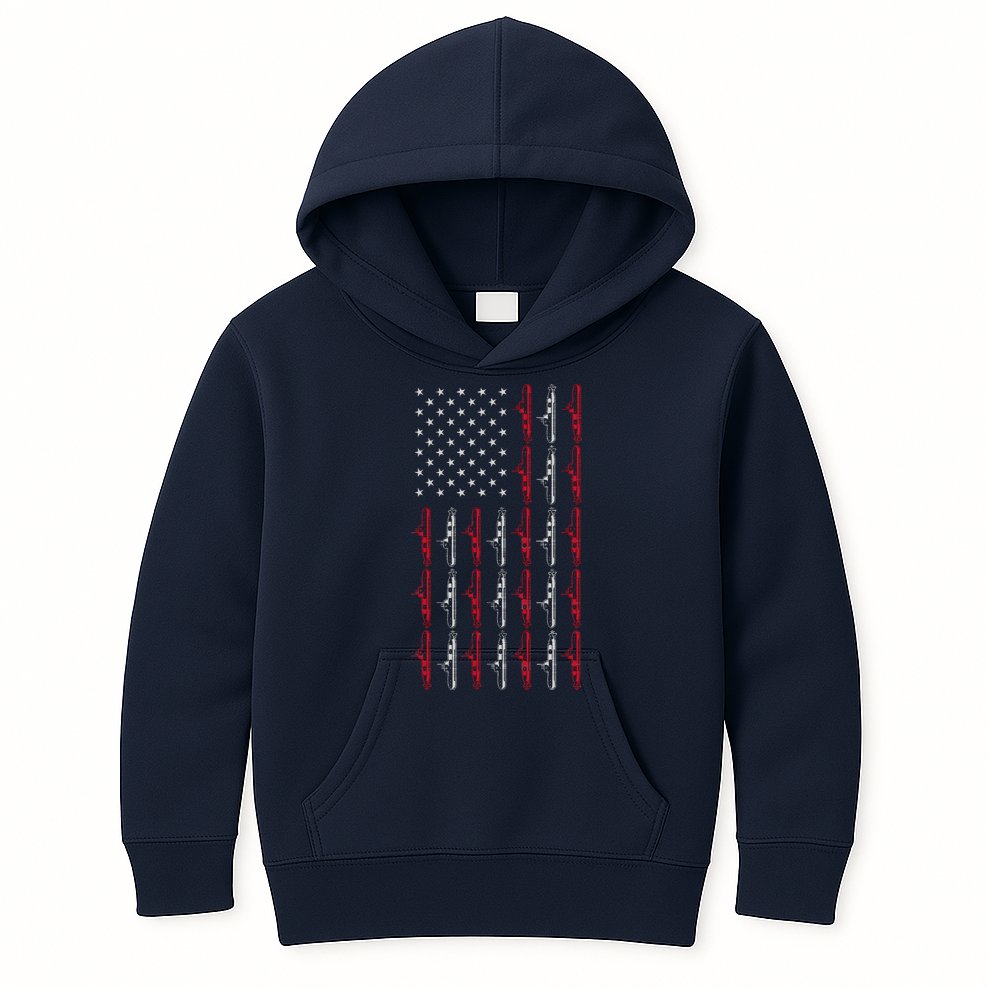Vintage Submarine American Flag Funny 4th Of July Kids Hoodie