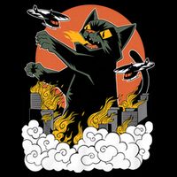 Vintage Sunset Attack Giant Cat Black Japanese Catzilla Sunset Cooling Performance Crew T-Shirt