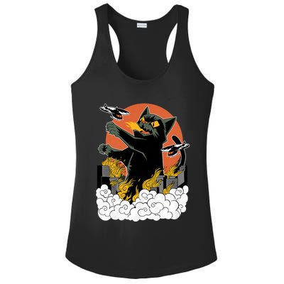 Vintage Sunset Attack Giant Cat Black Japanese Catzilla Sunset Ladies PosiCharge Competitor Racerback Tank