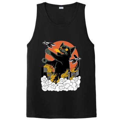Vintage Sunset Attack Giant Cat Black Japanese Catzilla Sunset PosiCharge Competitor Tank