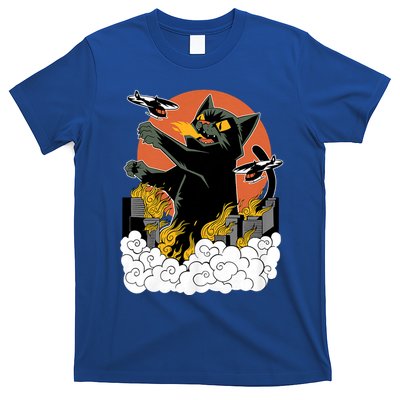 Vintage Sunset Attack Giant Cat Black Japanese Catzilla Sunset T-Shirt