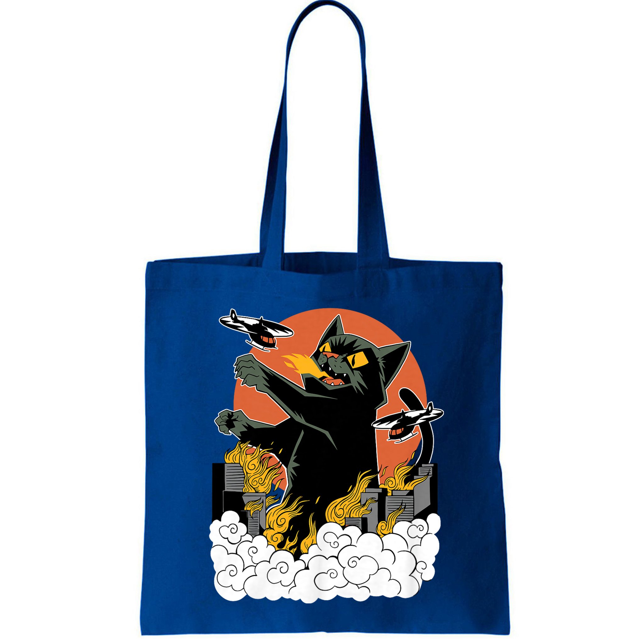 Vintage Sunset Attack Giant Cat Black Japanese Catzilla Sunset Bag