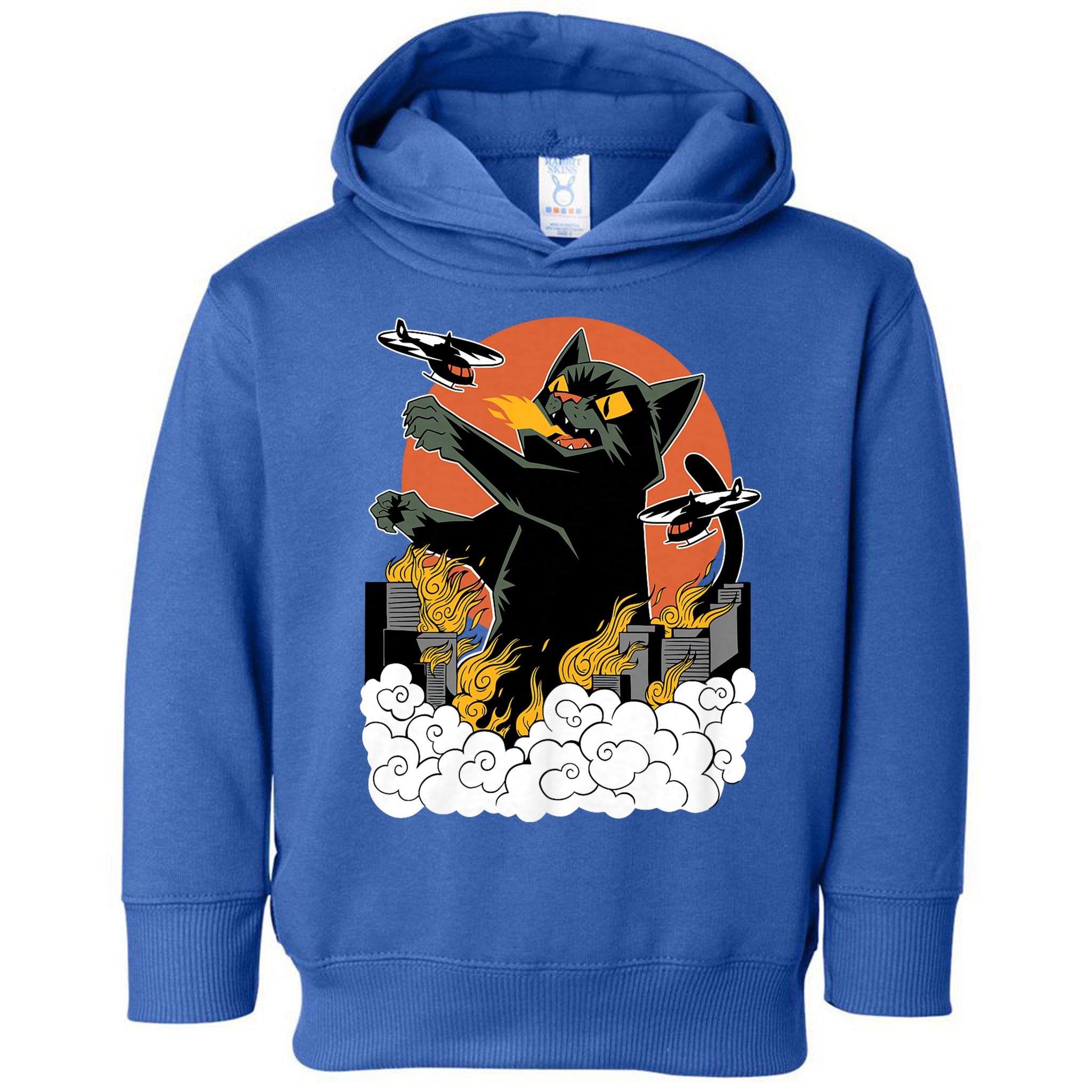 Vintage Sunset Attack Giant Cat Black Japanese Catzilla Sunset Toddler Hoodie