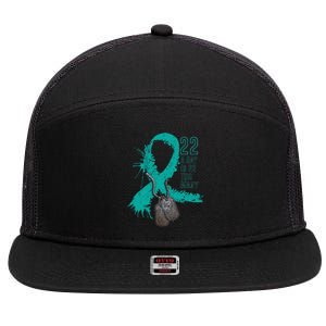 Veteran Suicide Awareness Ribbon 22 A Day Is 22 Too Many 7 Panel Mesh Trucker Snapback Hat