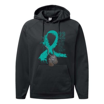 Veteran Suicide Awareness Ribbon 22 A Day Is 22 Too Many Performance Fleece Hoodie