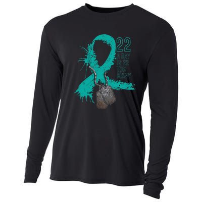 Veteran Suicide Awareness Ribbon 22 A Day Is 22 Too Many Cooling Performance Long Sleeve Crew