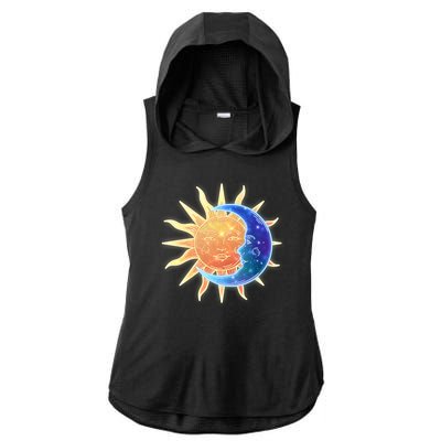 Vintage Sun And Moon Galaxy Ladies PosiCharge Tri-Blend Wicking Draft Hoodie Tank