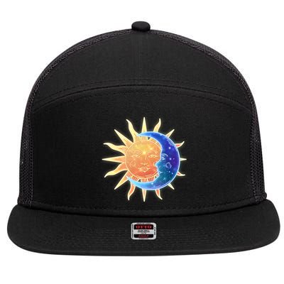 Vintage Sun And Moon Galaxy 7 Panel Mesh Trucker Snapback Hat