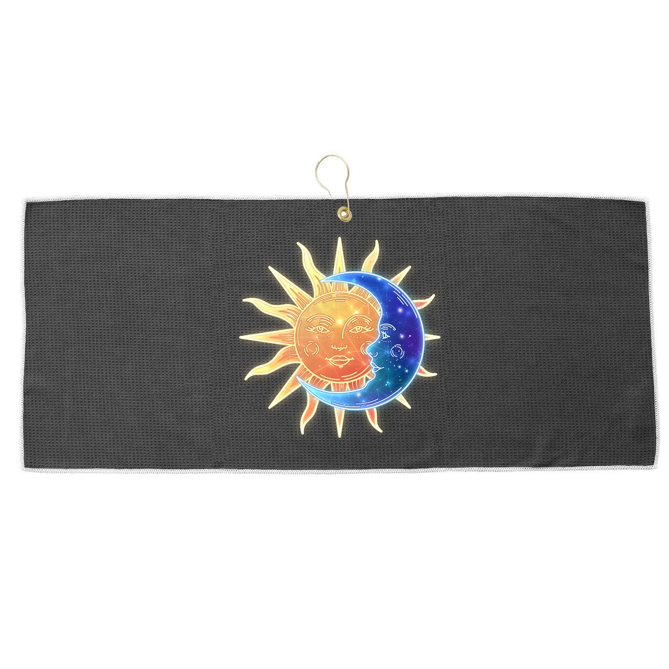 Vintage Sun And Moon Galaxy Large Microfiber Waffle Golf Towel