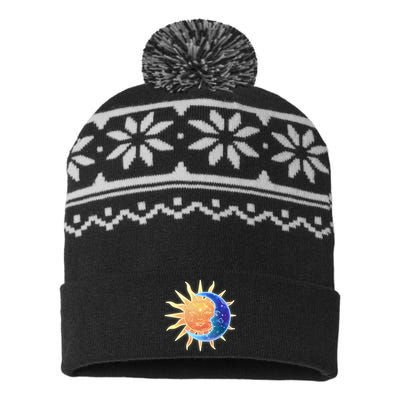 Vintage Sun And Moon Galaxy USA-Made Snowflake Beanie