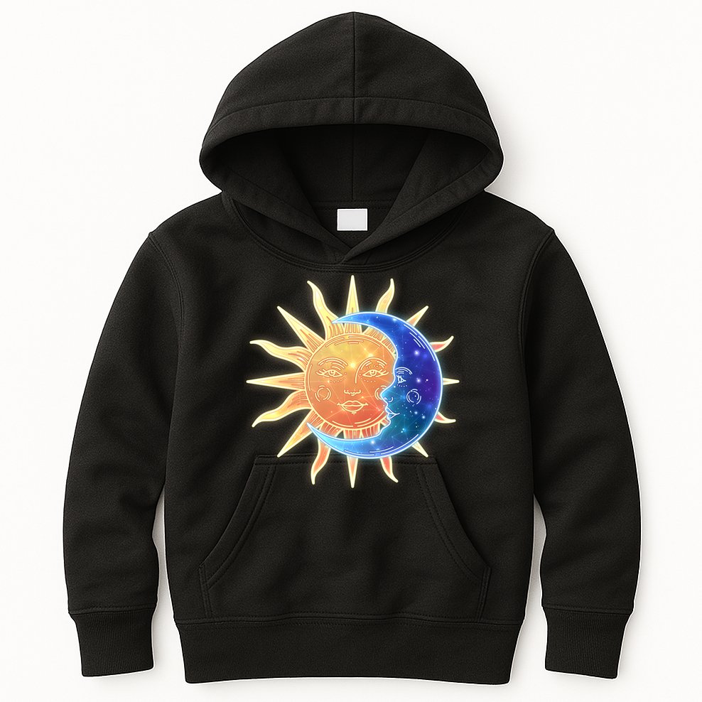 Vintage Sun And Moon Galaxy Kids Hoodie