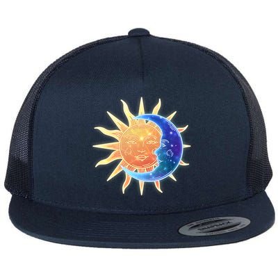 Vintage Sun And Moon Galaxy Flat Bill Trucker Hat