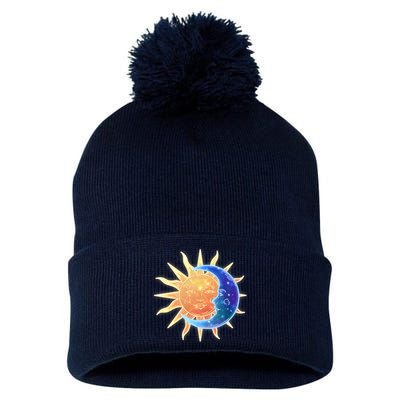 Vintage Sun And Moon Galaxy Pom Pom 12in Knit Beanie