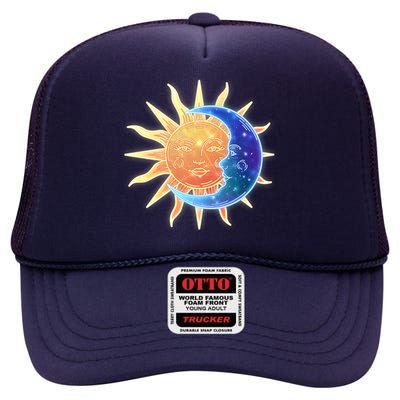 Vintage Sun And Moon Galaxy High Crown Mesh Back Trucker Hat