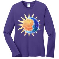 Vintage Sun And Moon Galaxy Ladies Long Sleeve Shirt