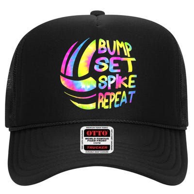 Volleyball Stuff Attire Tie Dye A Teen Girl Player High Crown Mesh Back Trucker Hat