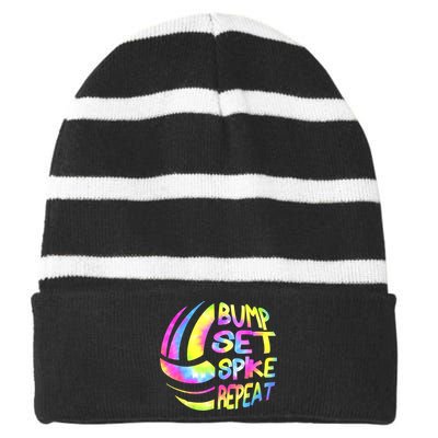 Volleyball Stuff Attire Tie Dye A Teen Girl Player Striped Beanie with Solid Band