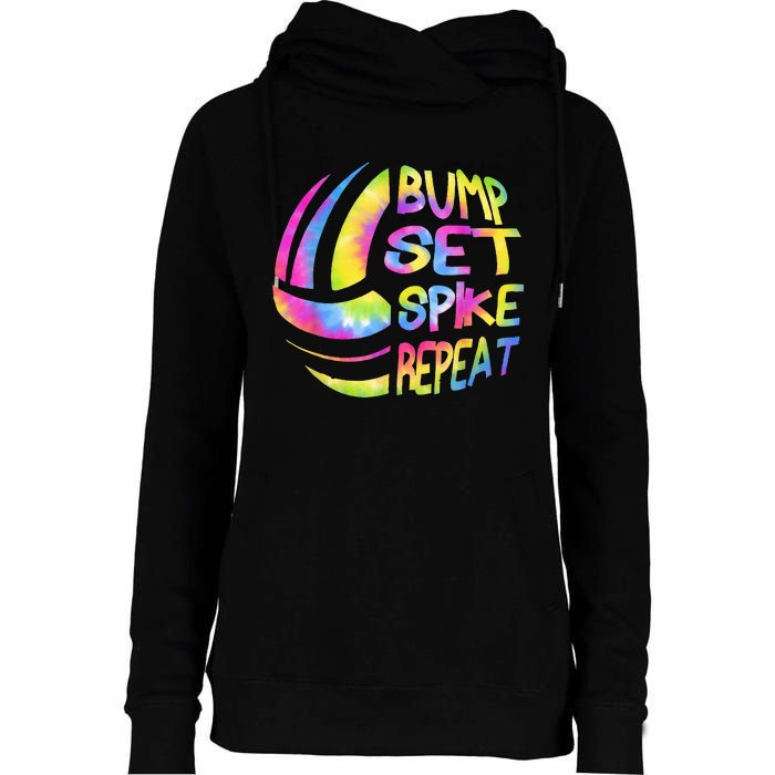 Volleyball Stuff Attire Tie Dye Gift For A Teen Girl Player Womens Funnel Neck Pullover Hood