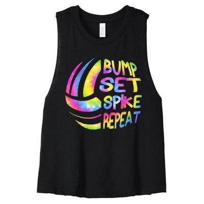 Volleyball Stuff Attire Tie Dye Gift For A Teen Girl Player Women's Racerback Cropped Tank