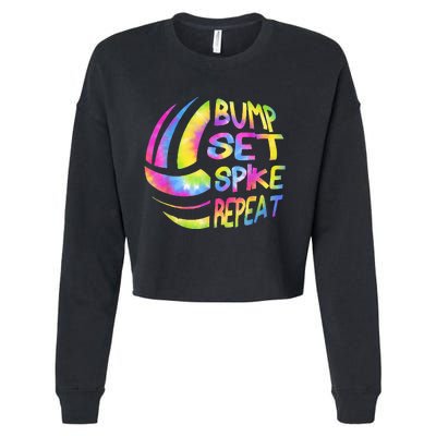 Volleyball Stuff Attire Tie Dye Gift For A Teen Girl Player Cropped Pullover Crew