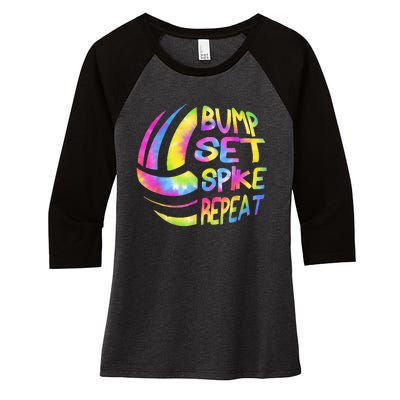 Volleyball Stuff Attire Tie Dye Gift For A Teen Girl Player Women's Tri-Blend 3/4-Sleeve Raglan Shirt