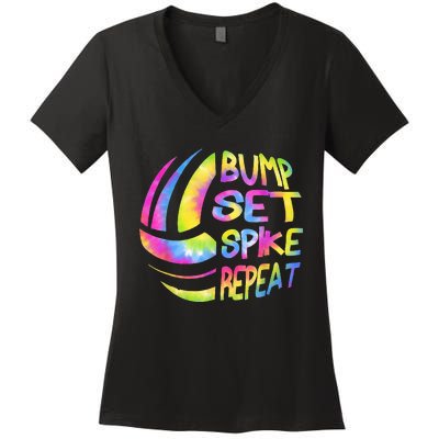 Volleyball Stuff Attire Tie Dye Gift For A Teen Girl Player Women's V-Neck T-Shirt