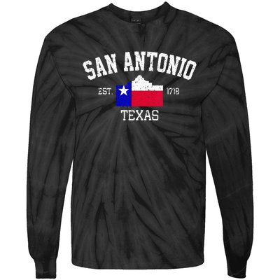 Vintage San Antonio The Alamo Texas Flag Tie-Dye Long Sleeve Shirt