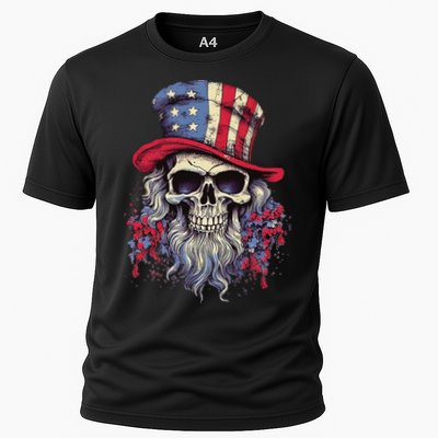 Vintage Skull American Flag Hat 4th Of July Patriotic Performance Shirt