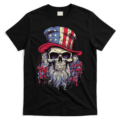 Vintage Skull American Flag Hat 4th Of July Patriotic T-Shirt