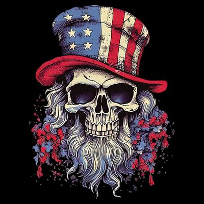 Vintage Skull American Flag Hat 4th Of July Patriotic T-Shirt
